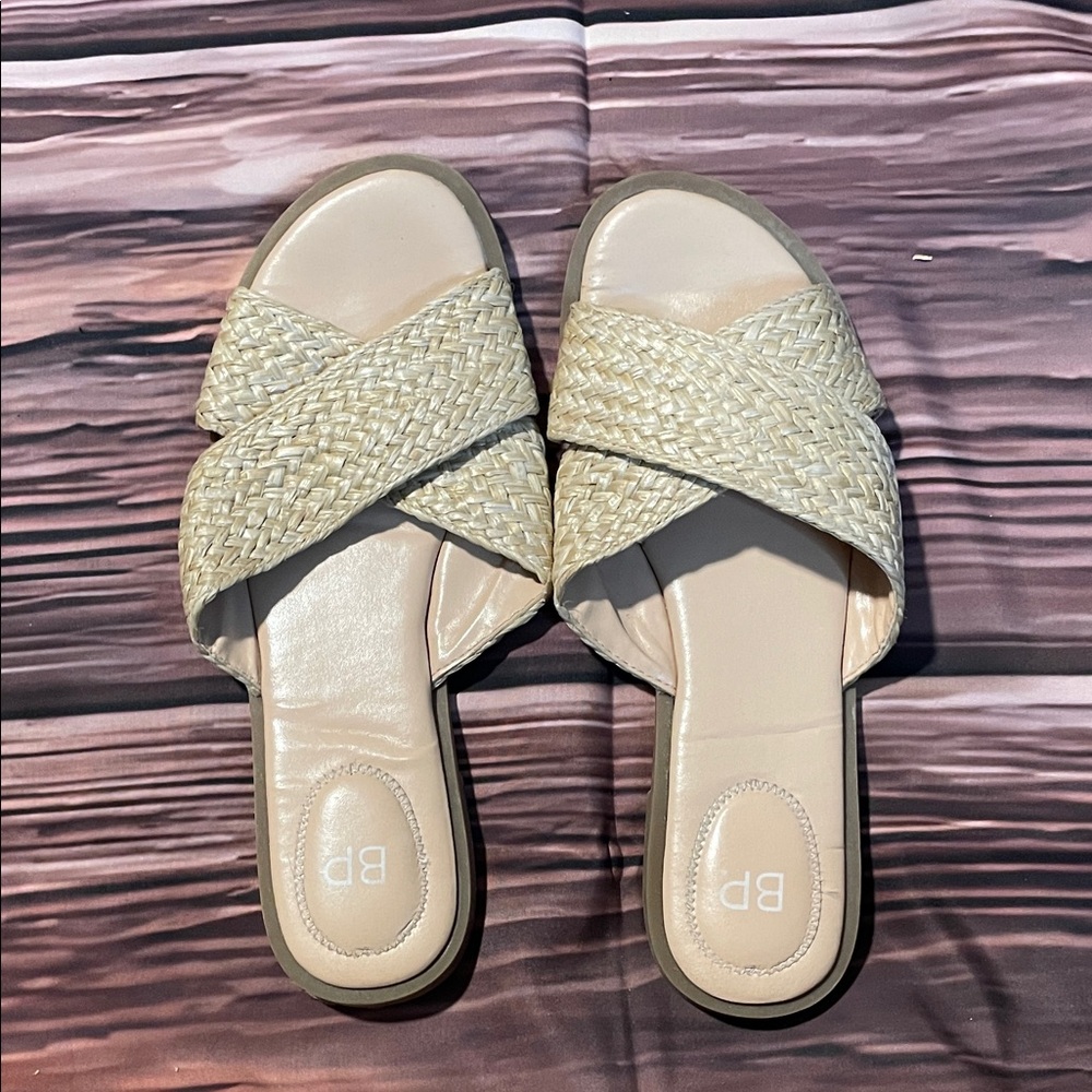 BP Women's Beige Woven Slide Sandals